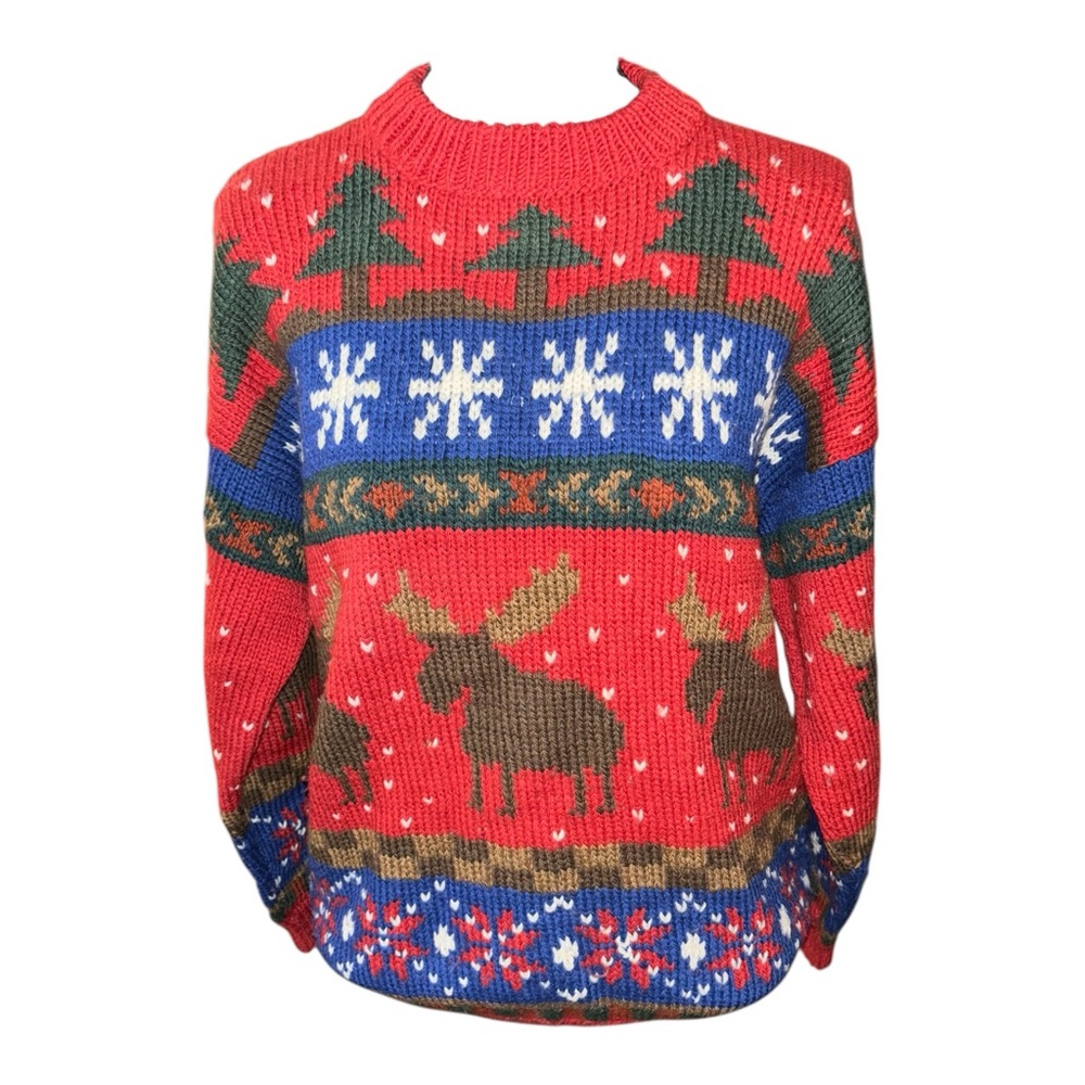 Lumy Vintage Hand Knitted 100% wool Moose sweater
